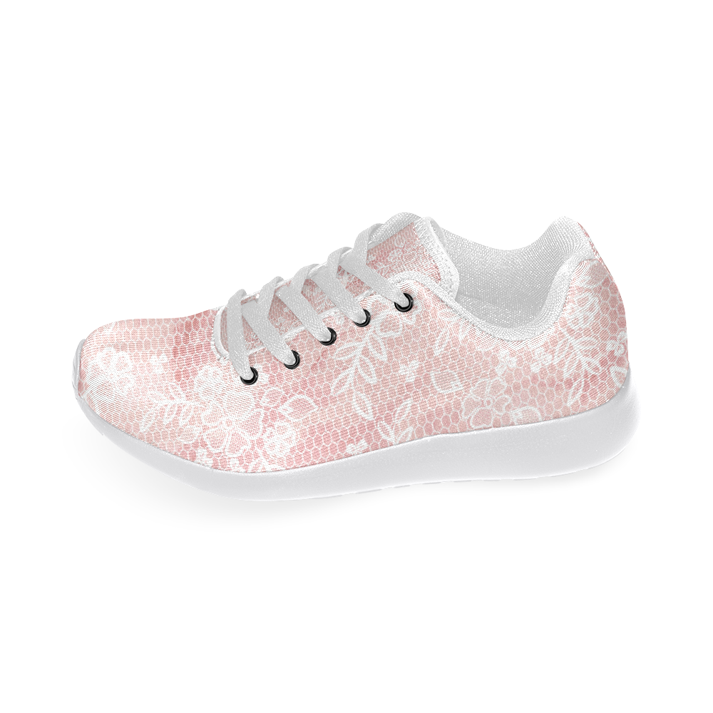 Pink Floral Shoes, Lineart Floral Women’s Running Shoes (Model 020)