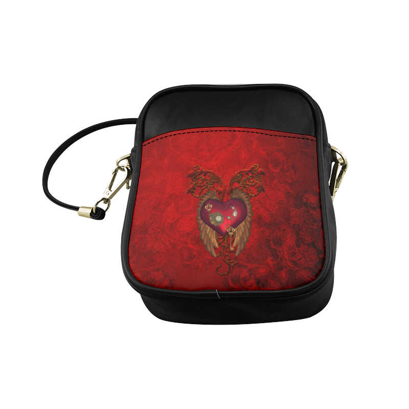 Beautiful heart, wings, clocks and gears Sling Bag (Model 1627)