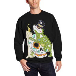 Iguana Sugar Skull Black All Over Print Crewneck Sweatshirt for Men/Large (Model H18)