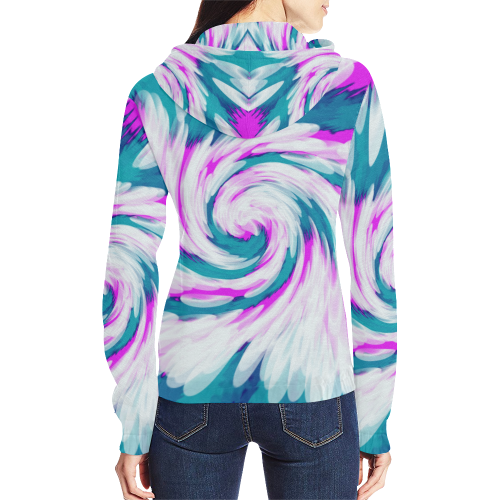 Turquoise Pink Tie Dye Swirl Abstract All Over Print Full Zip Hoodie for Women (Model H14)