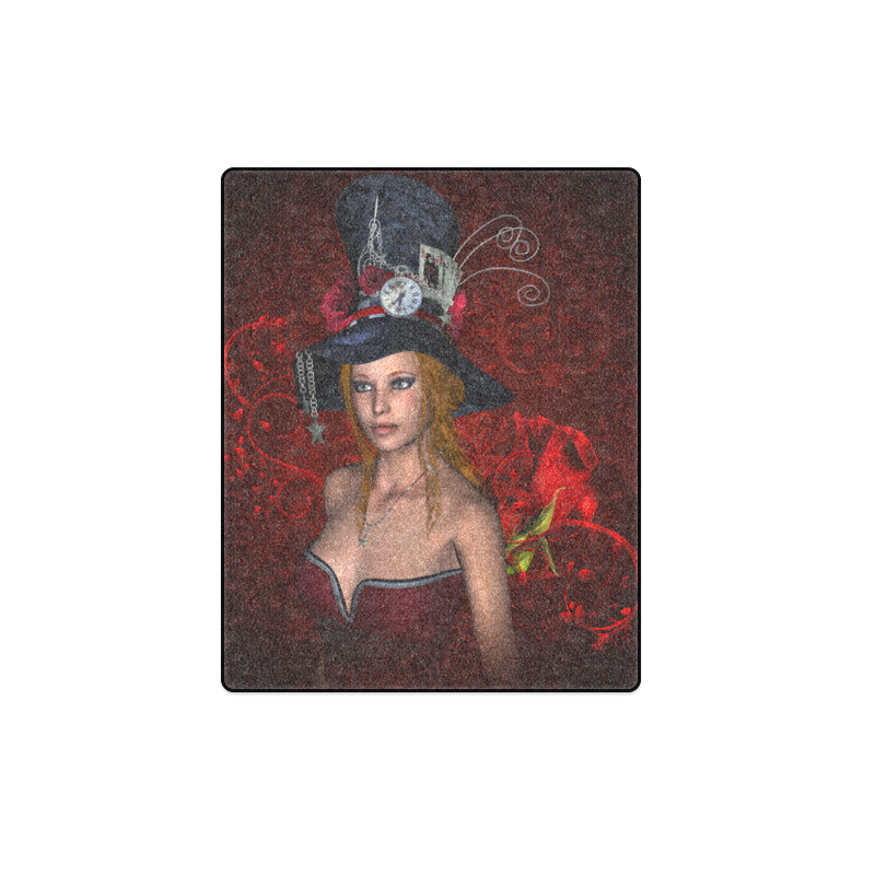 Beautiful steampunk lady, awesome hat Blanket 40"x50"