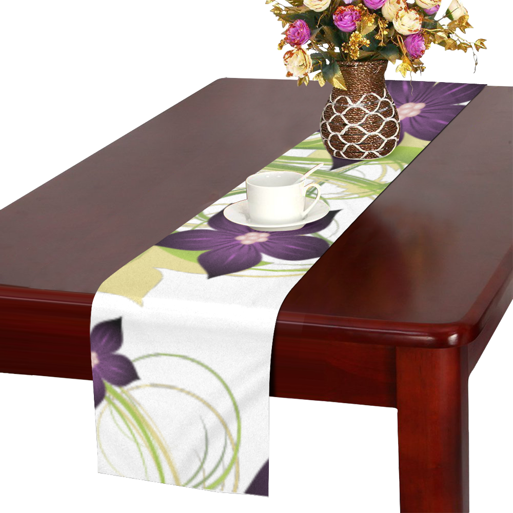 Purple Floral Garden Table Runner 14x72 inch