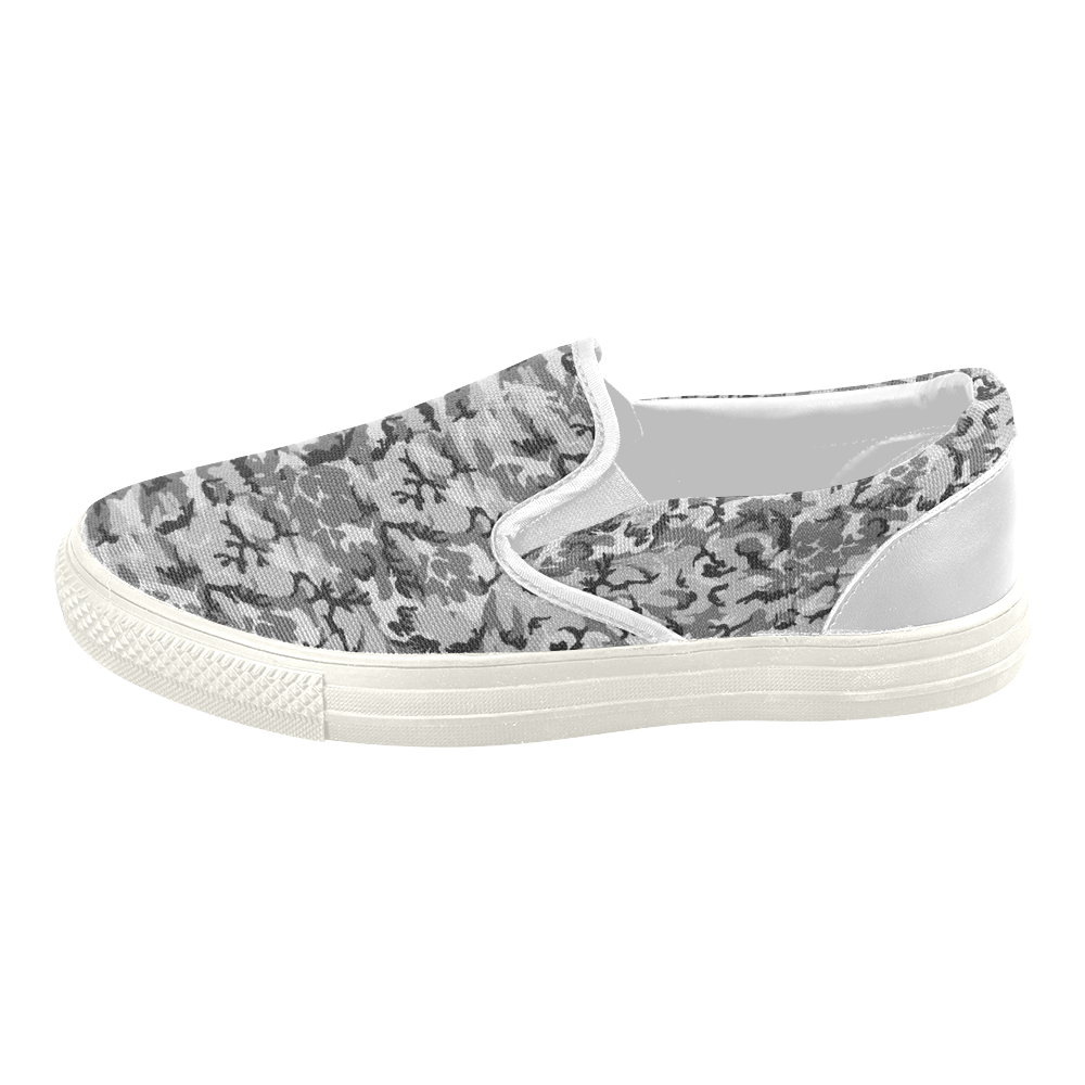 Woodland Urban City Black/Gray Camouflage Women's Slip-on Canvas Shoes (Model 019)