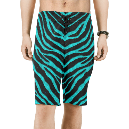 Ripped SpaceTime Stripes - Cyan Men's All Over Print Board Shorts (Model L16)