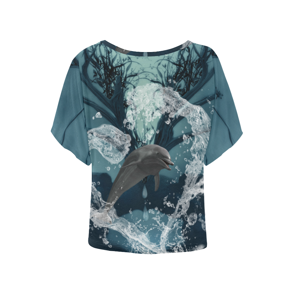 Dolphin jumping by a heart Women's Batwing-Sleeved Blouse T shirt (Model T44)