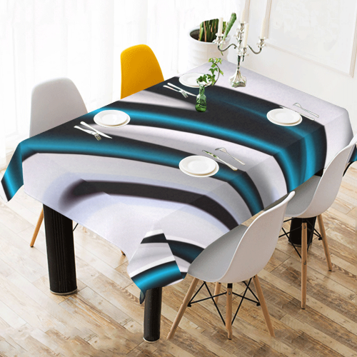 Blue White Black Fractal Art Cotton Linen Tablecloth 60" x 90"