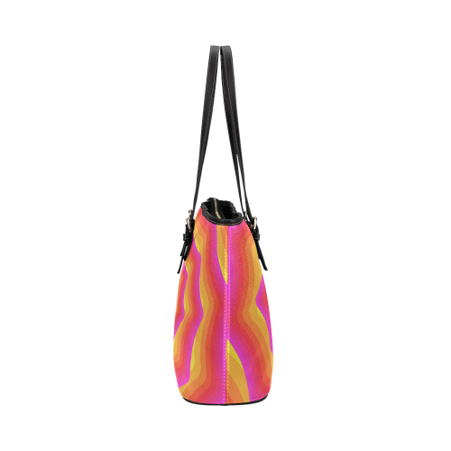 Pink yellow shell Leather Tote Bag/Large (Model 1651)