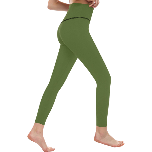 color dark olive green Women's All Over Print High-Waisted Leggings (Model L36)