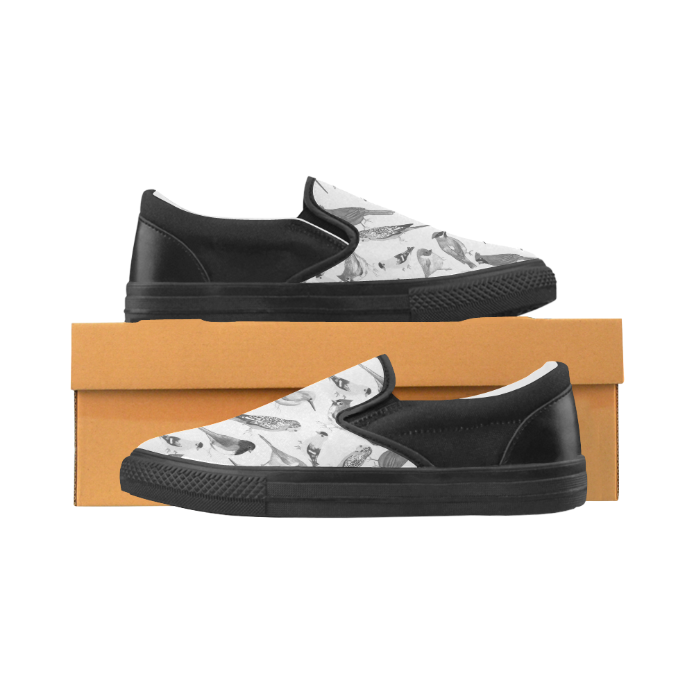 Black and white birds against white background sea Men's Unusual Slip-on Canvas Shoes (Model 019)