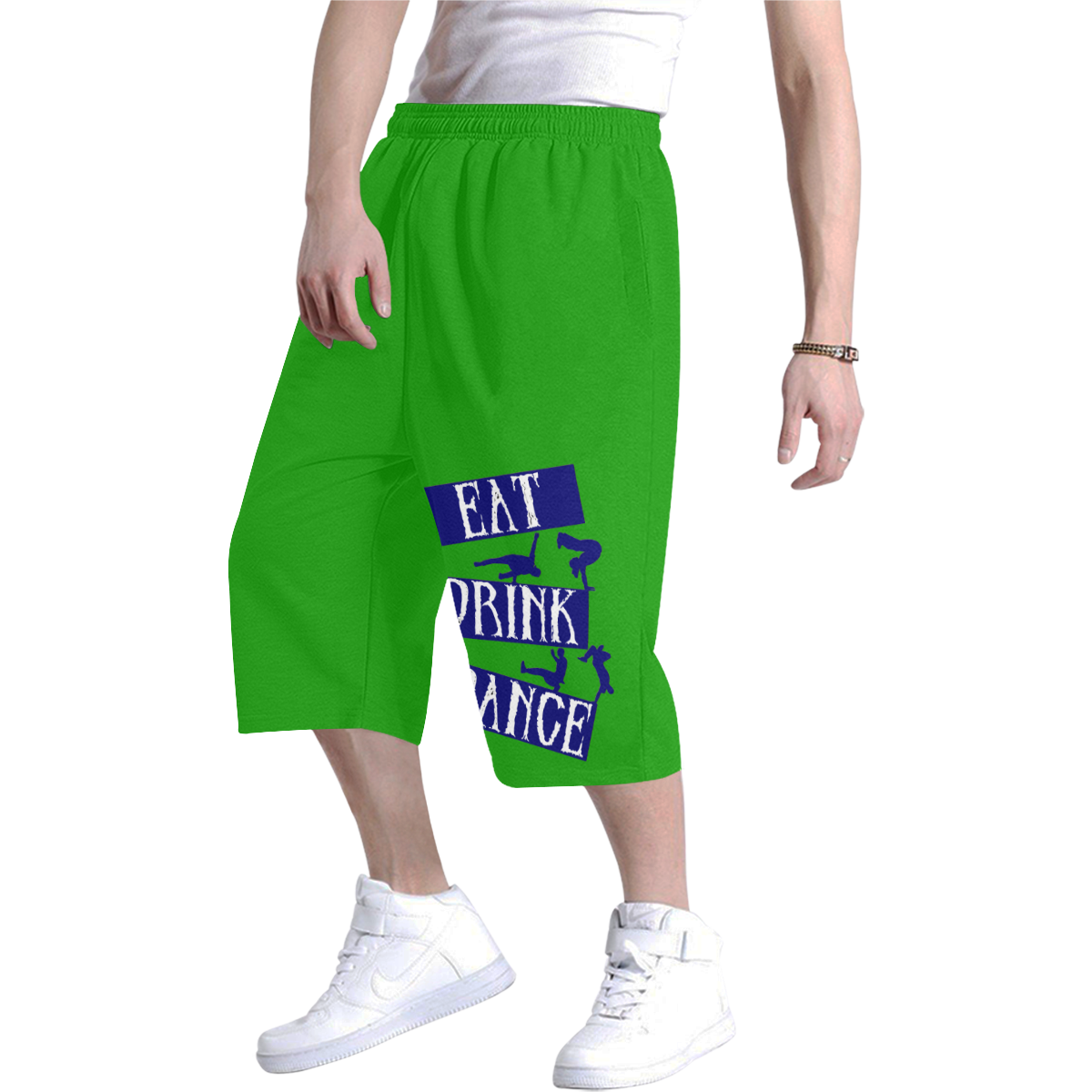 Break Dancing Blue on Green Men's All Over Print Baggy Shorts (Model L37)