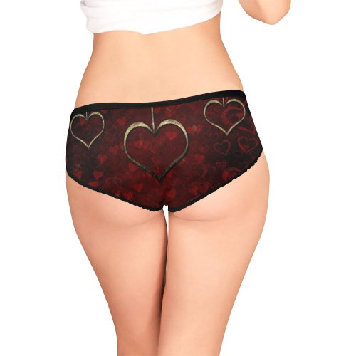 Deepest Red Gold Hearts trio Women's All Over Print Girl Briefs (Model L14)