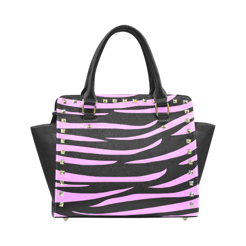 Tiger Stripes Black and Pink Rivet Shoulder Handbag (Model 1645)