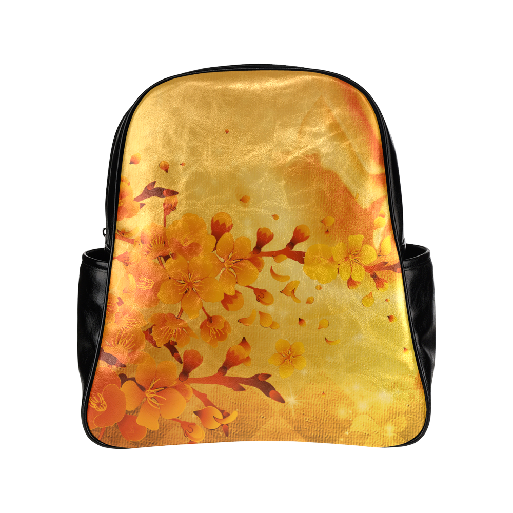 Floral design, soft colors Multi-Pockets Backpack (Model 1636)