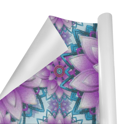 Lotus Flower Ornament Pattern Purple and turquoise Gift Wrapping Paper 58"x 23" (5 Rolls)