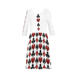 Las Vegas Black and Red Casino Poker Card Shapes on White Elbow Sleeve Ice Skater Dress (D20)
