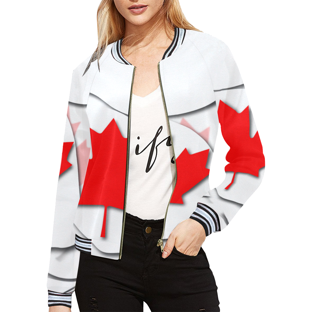 Flag of Canada All Over Print Bomber Jacket for Women (Model H21)