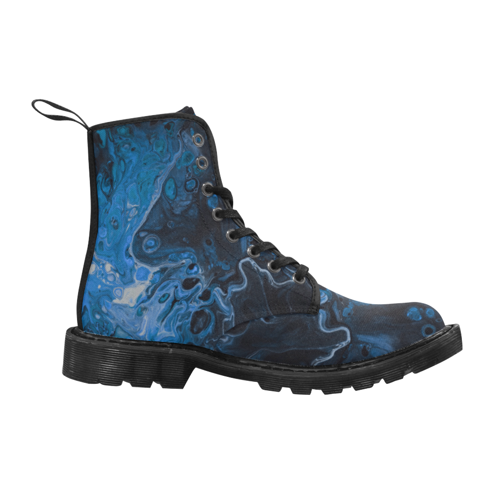 Fantasy Swirl Blue. Martin Boots for Men (Black) (Model 1203H)