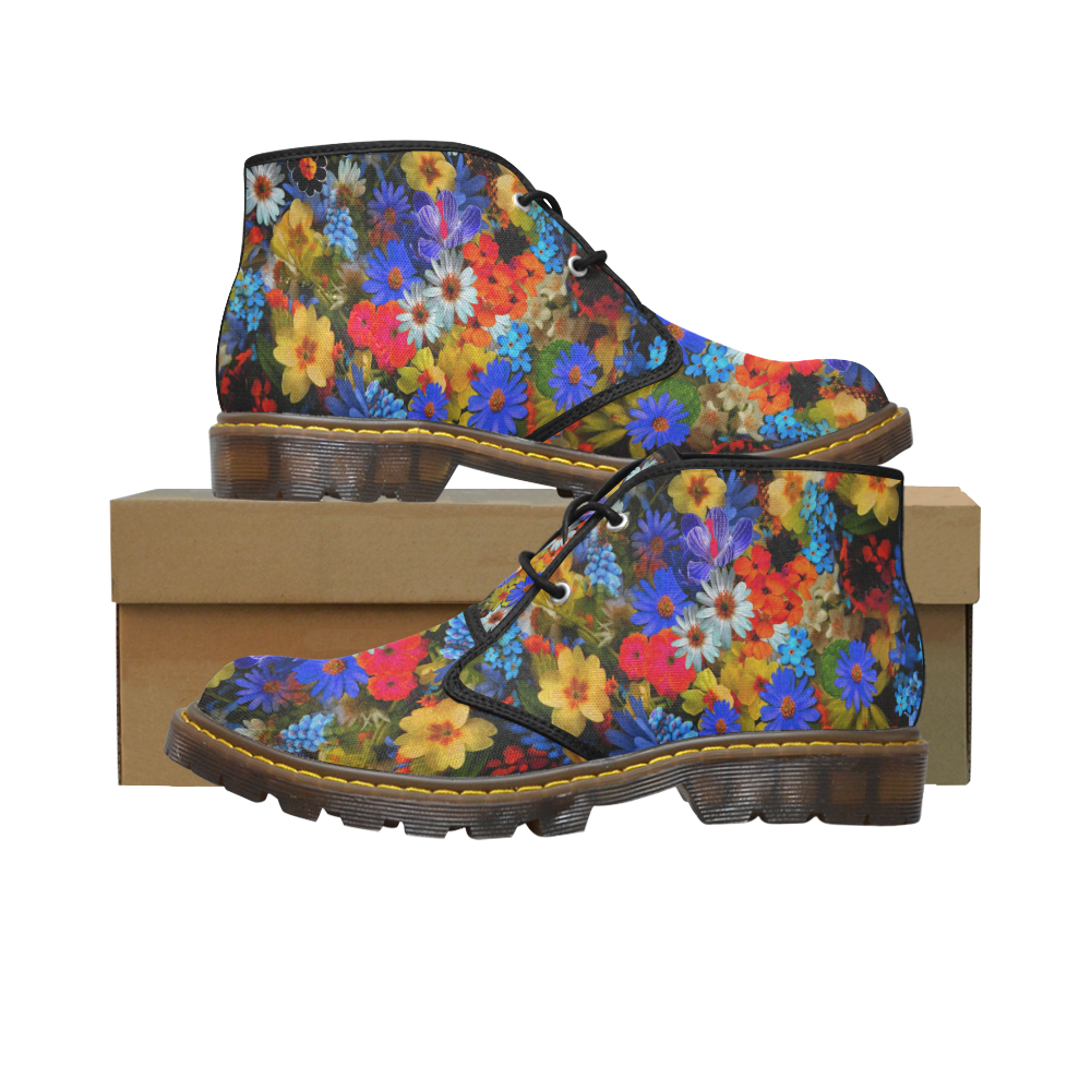 FLORAL DESIGN 13 Men's Canvas Mid-Top Boots (Model 2402-1)