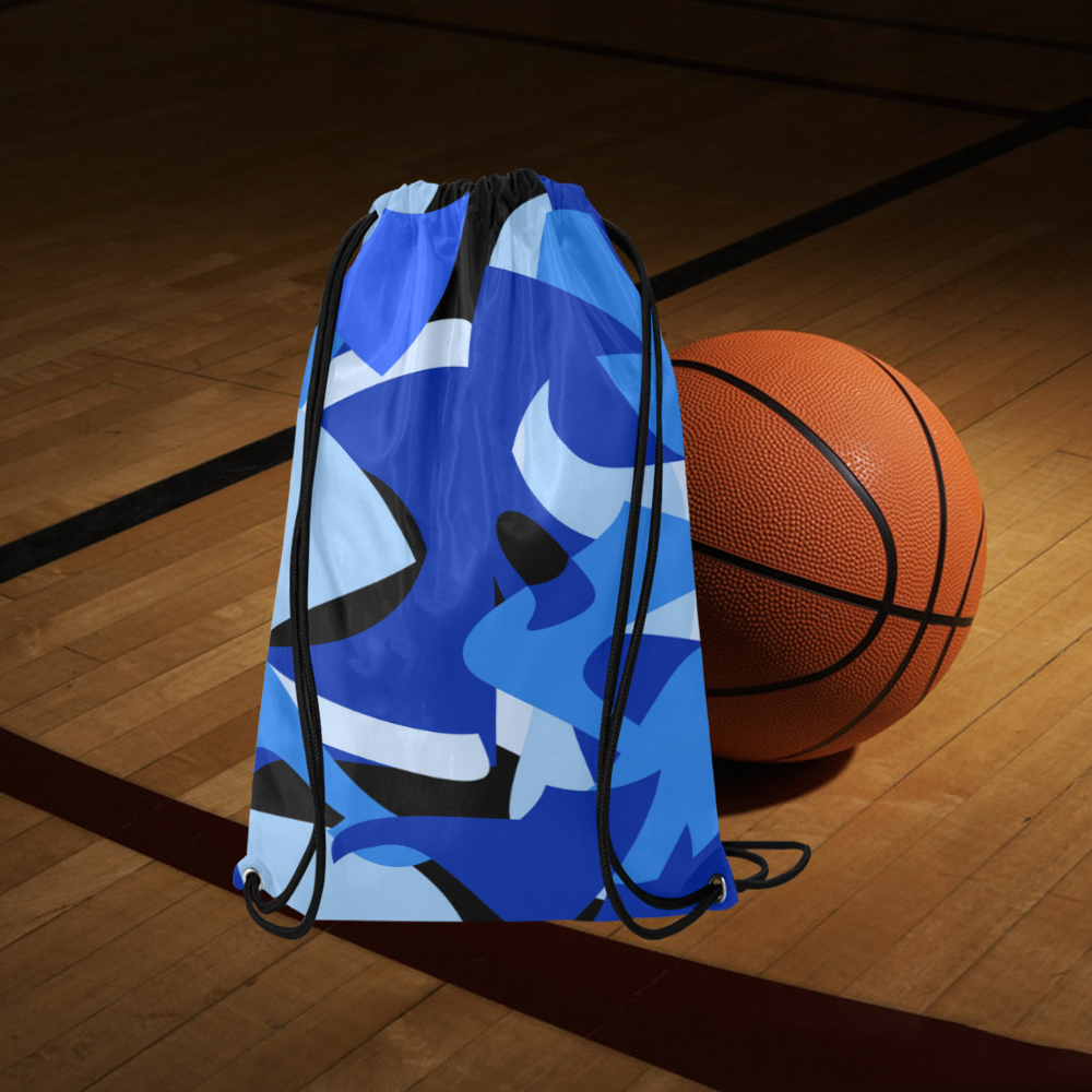 Camouflage Abstract Blue and Black Small Drawstring Bag Model 1604 (Twin Sides) 11"(W) * 17.7"(H)