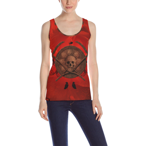 Skulls on red vintage background All Over Print Tank Top for Women (Model T43)
