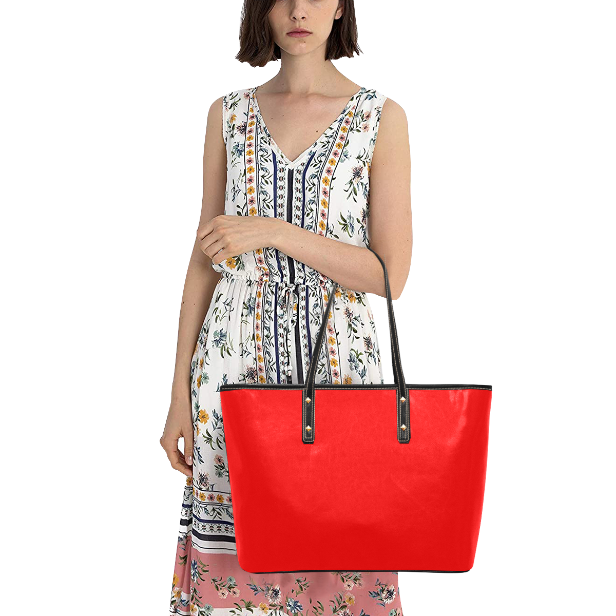 color red Chic Leather Tote Bag (Model 1709)