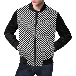 Checkerboard Black and White All Over Print Bomber Jacket for Men (Model H19)
