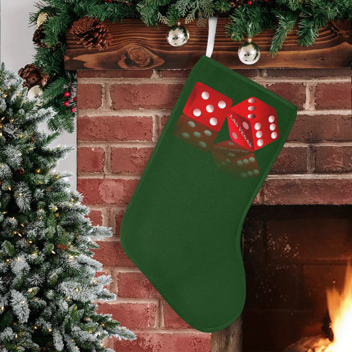 Las Vegas Craps Dice on Green Christmas Stocking (Without Folded Top)