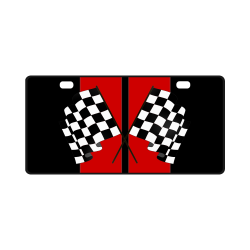 Checkered Flags, Race Car Stripe, Black and Red License Plate