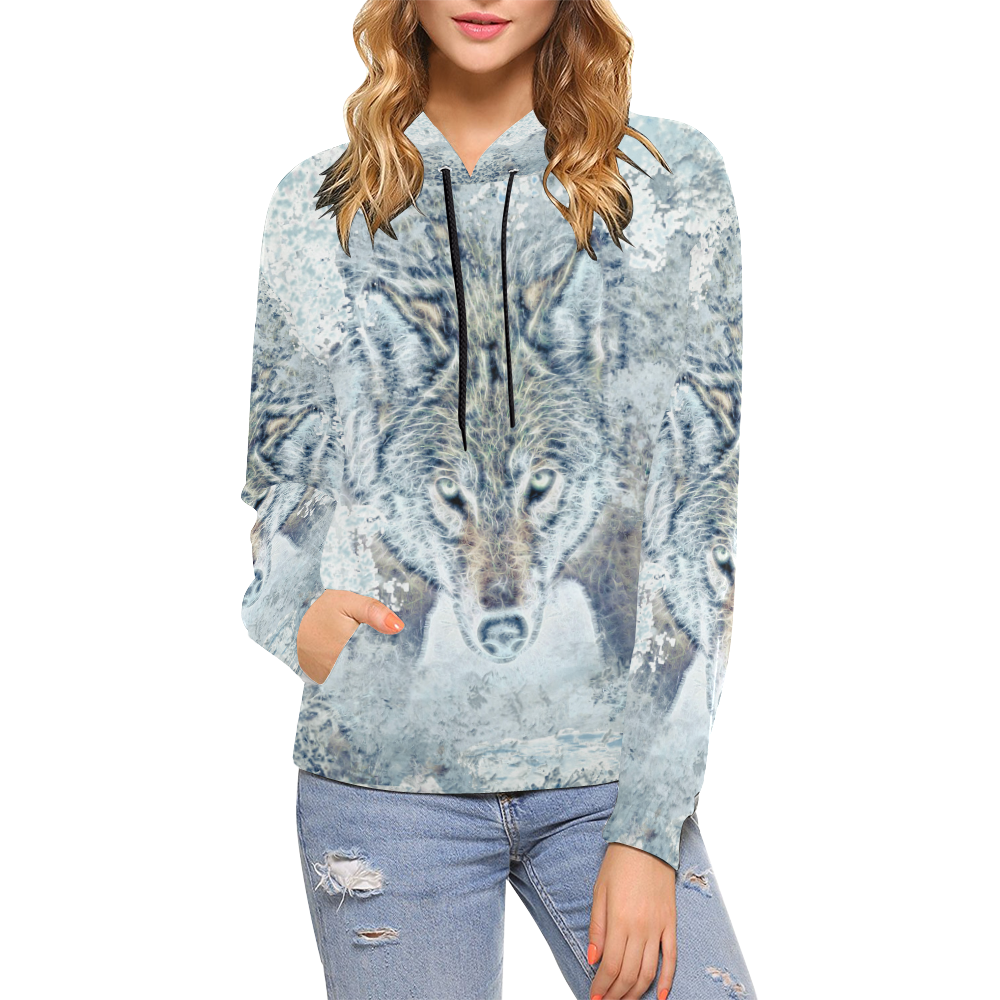 Snow Wolf All Over Print Hoodie for Women (USA Size) (Model H13)