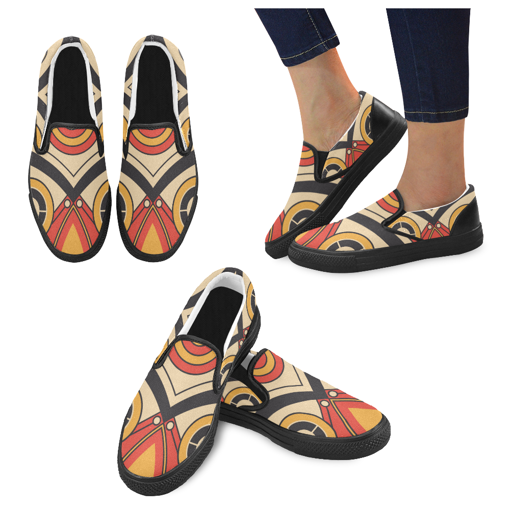 Geo Aztec Bull Tribal Men's Slip-on Canvas Shoes (Model 019)