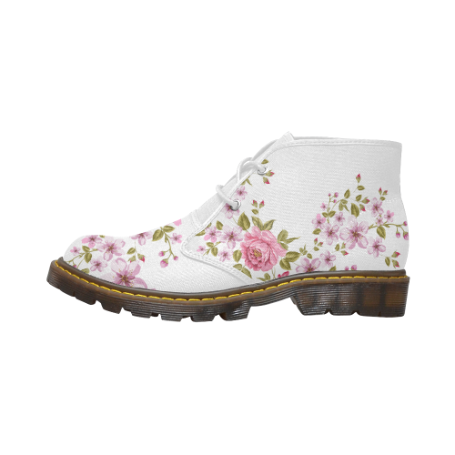 Pure Nature - Summer Of Pink Roses 1 Women's Canvas Chukka Boots (Model 2402-1)