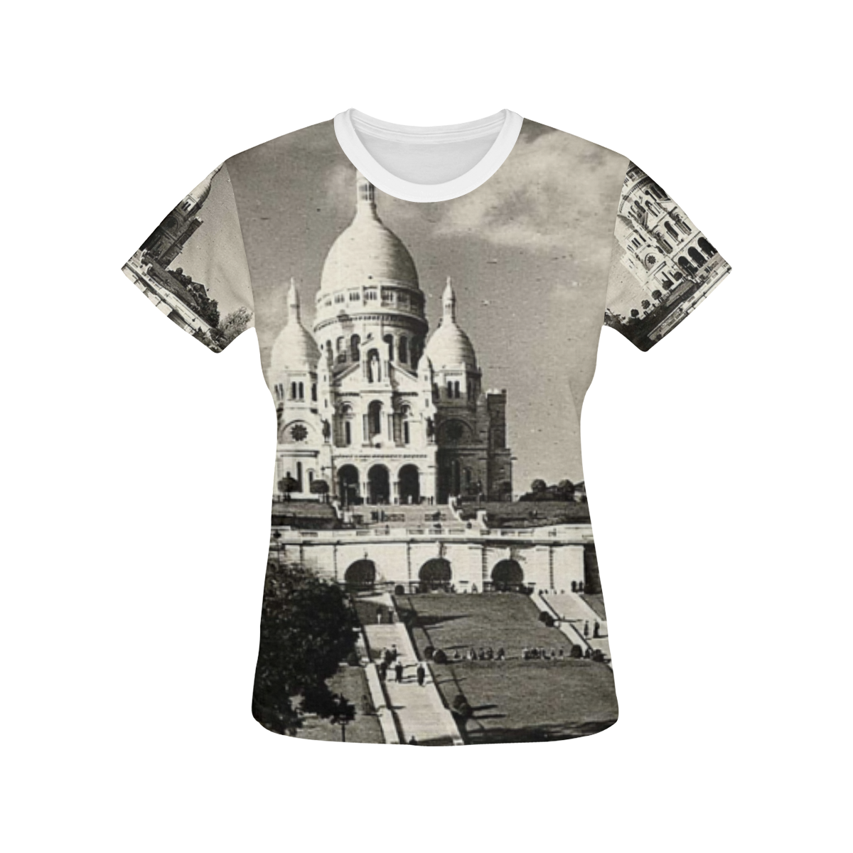 Vintage Sacre Coeur in Paris Photo All Over Print T-shirt for Women/Large Size (USA Size) (Model T40)