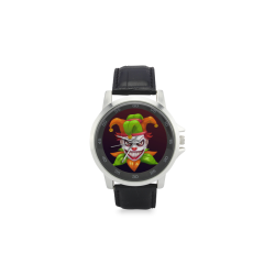 Creepy Clown Joker Unisex Stainless Steel Leather Strap Watch(Model 202)