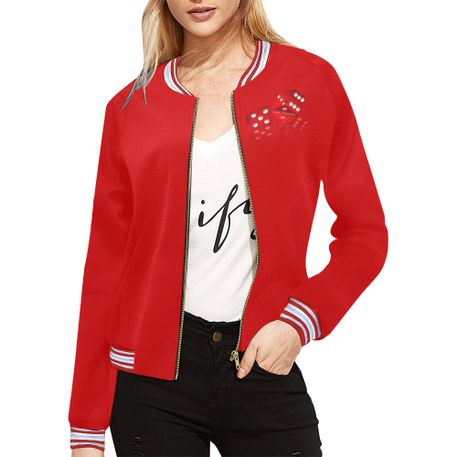 Las Vegas Craps Dice on Red All Over Print Bomber Jacket for Women (Model H21)