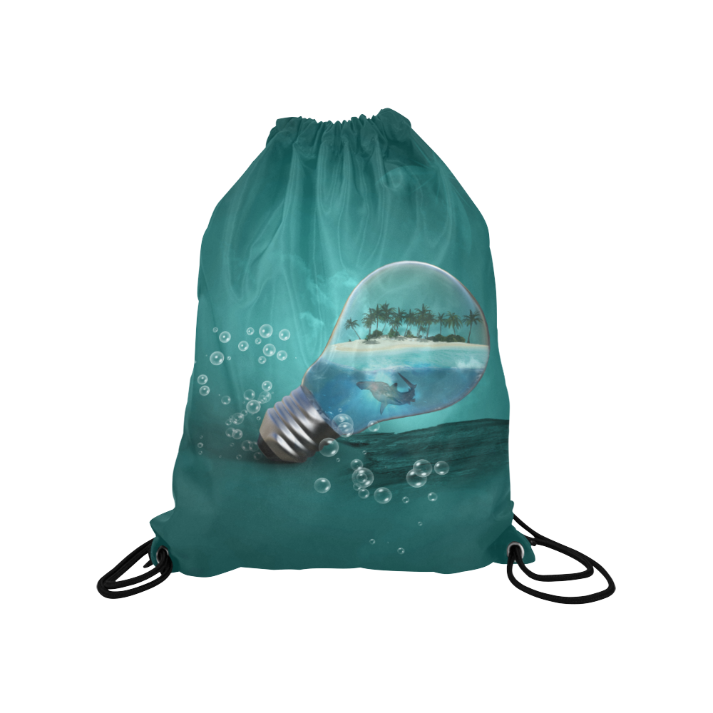Awesome light bulb with island Medium Drawstring Bag Model 1604 (Twin Sides) 13.8"(W) * 18.1"(H)