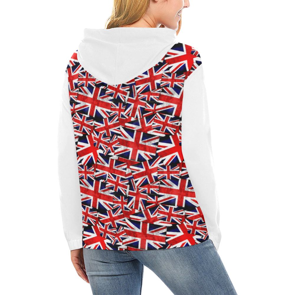 Union Jack British UK Flag (Vest Style) White All Over Print Hoodie for Women (USA Size) (Model H13)