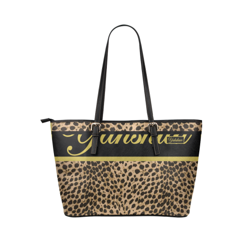 Yahweh Leopard Black Leather Tote Bag/Small (Model 1651)