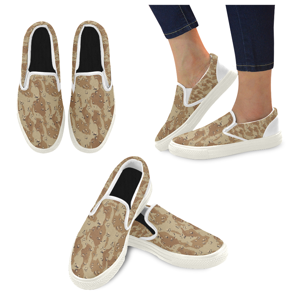 Vintage Desert Brown Camouflage Women's Unusual Slip-on Canvas Shoes (Model 019)
