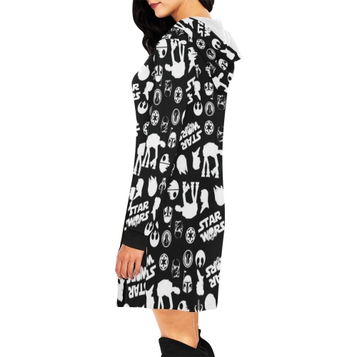 Star Wars Black All Over Print Hoodie Mini Dress (Model H27)