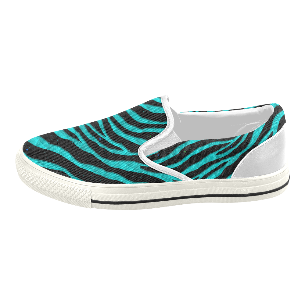 Ripped SpaceTime Stripes - Cyan Women's Slip-on Canvas Shoes (Model 019)