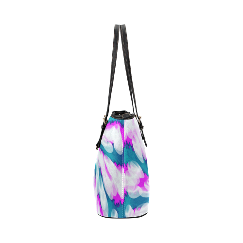 Turquoise Pink Tie Dye Swirl Abstract Leather Tote Bag/Large (Model 1651)