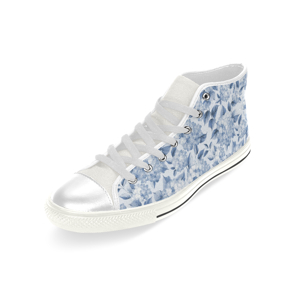 Blue and White Floral Pattern Men’s Classic High Top Canvas Shoes (Model 017)