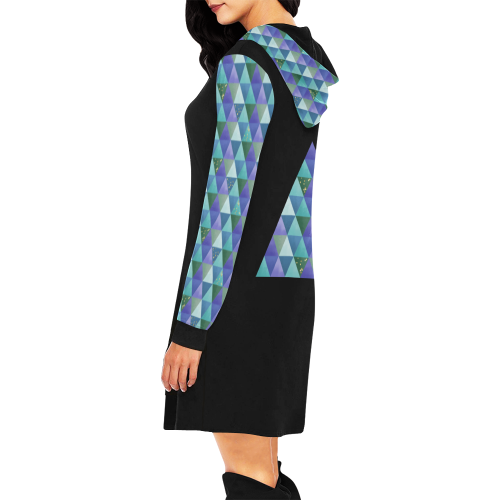 Triangle Pattern - Blue Violet Teal Green All Over Print Hoodie Mini Dress (Model H27)
