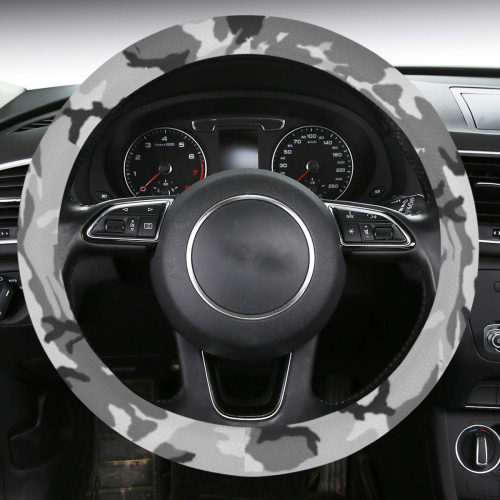 Woodland Urban City Black/Gray Camouflage Steering Wheel Cover with Anti-Slip Insert