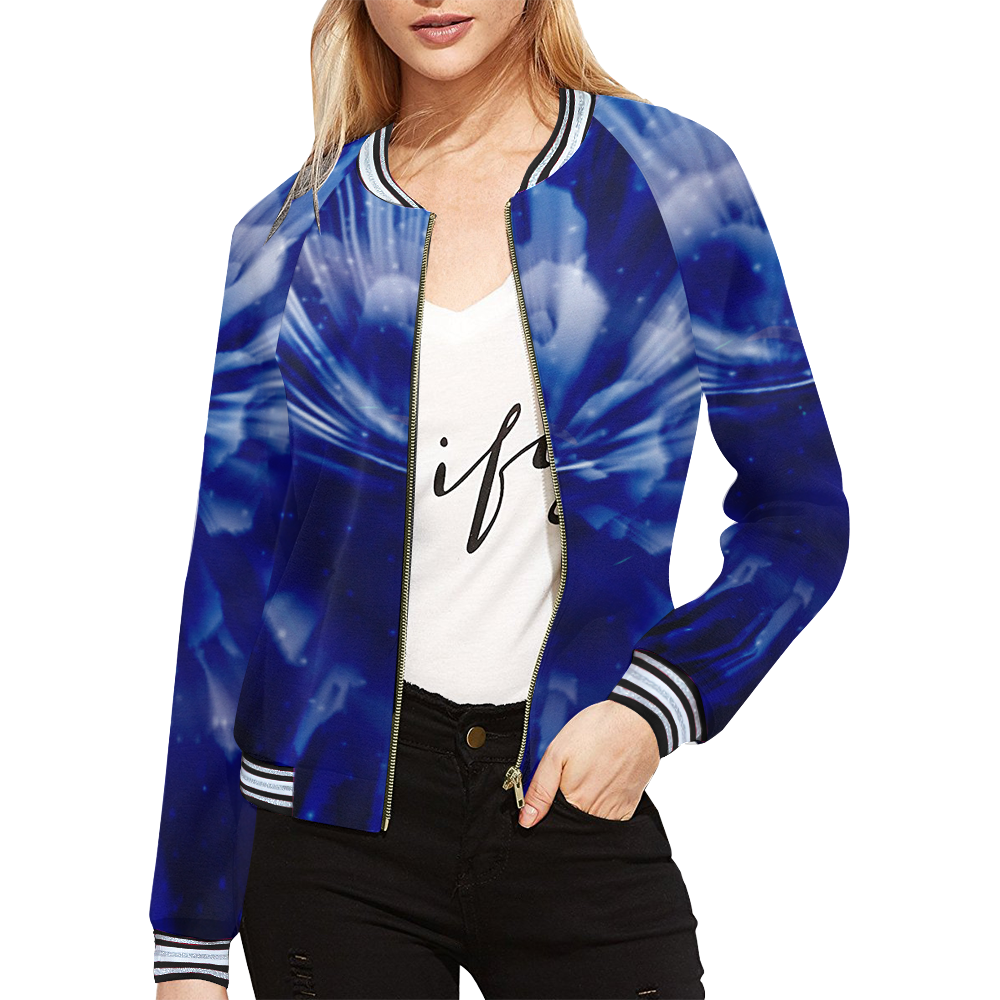 Shattering blue vortex All Over Print Bomber Jacket for Women (Model H21)