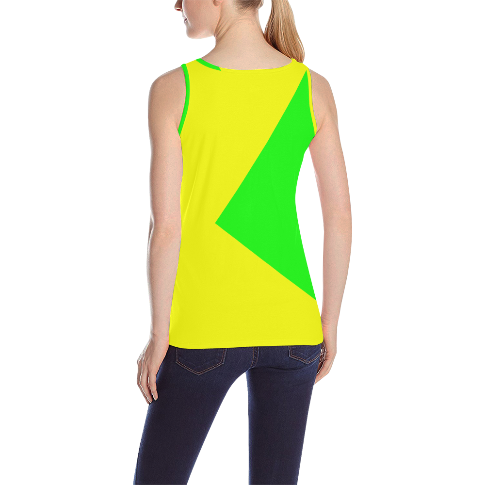 Bright Neon Green and Yellow All Over Print Tank Top for Women (Model T43)