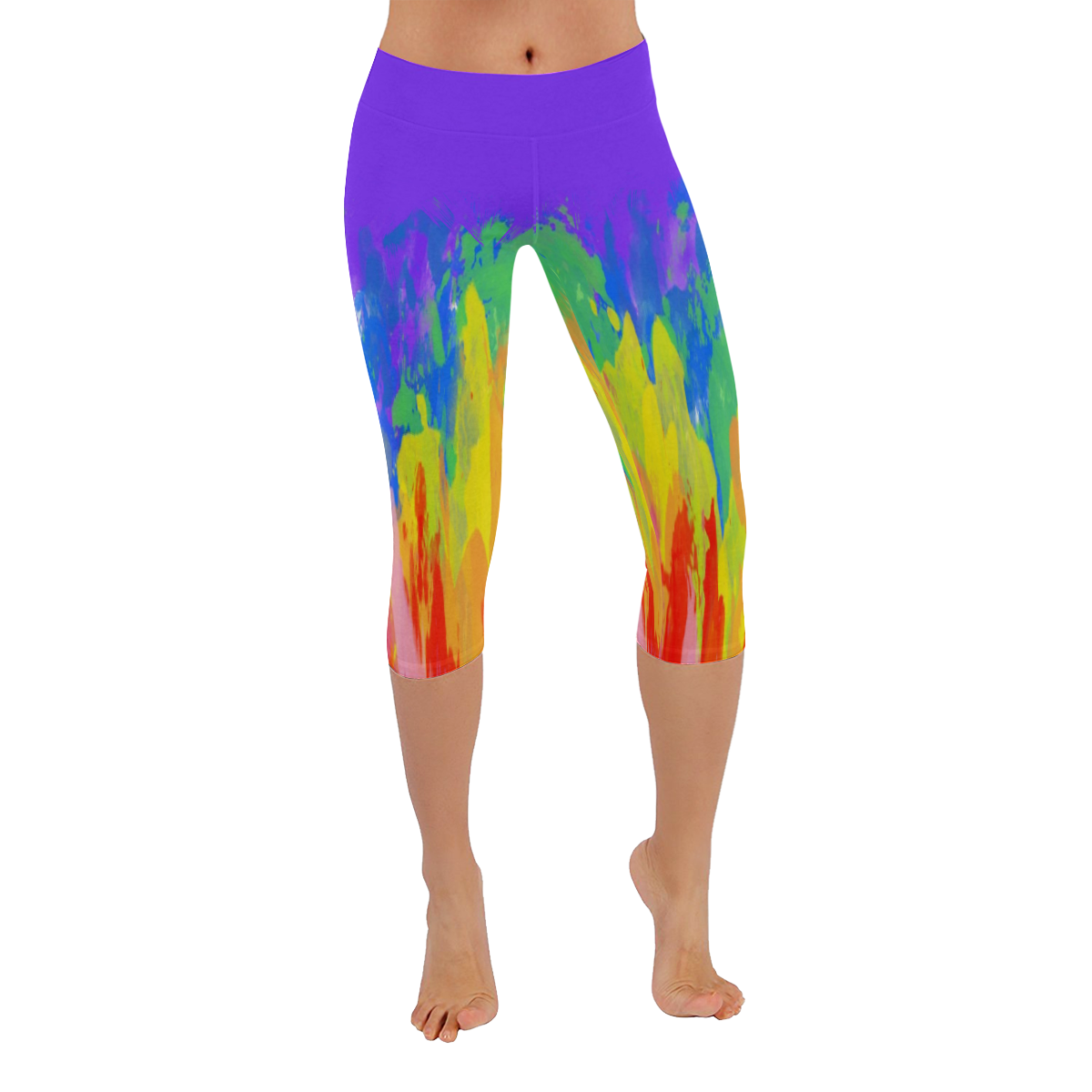 Flames Paint Abstract Purple Women's Low Rise Capri Leggings (Invisible Stitch) (Model L08)
