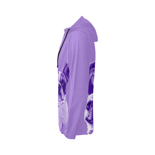 Purple French bulldog All Over Print Full Zip Hoodie for Women (Model H14)