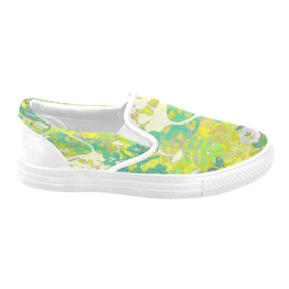 floral 1 abstract with white trim Slip-on Canvas Shoes for Men/Large Size (Model 019)