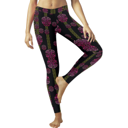 wild flowers on black Women's Low Rise Leggings (Invisible Stitch) (Model L05)